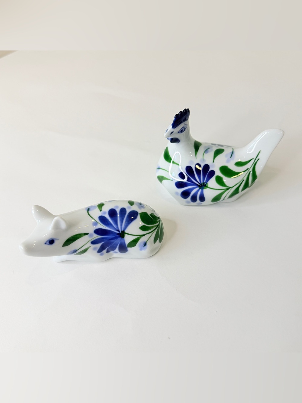 Vintage Dansk Sage Song Porcelain Pig Hen Figurines Floral Set of 2